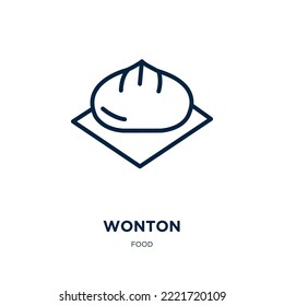 wonton icon from food collection. Thin linear wonton, dumpling, cuisine outline icon isolated on white background. Line vector wonton sign, symbol for web and mobile