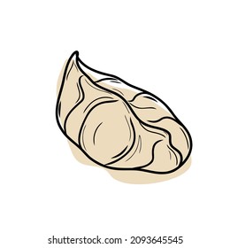  Wontons, Baozi, Jiaozi, Dimsams - options for Chinese dumplings isolated on a white background. 
Steamed Korean dumplings Mandu with chicken meat and vegetables.
Doodle flat vector.