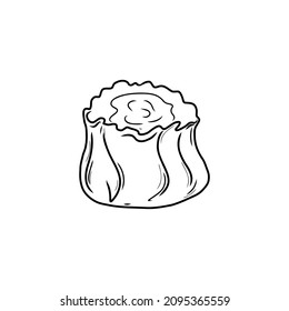 Wontons or Manty.  Dumplings of Chinese, Japanese and Korean cuisine. Wontons, Gyoza, Baozi, Dim-sama, Gyoza or Kyoza. Doodle. Hand drawn. vector illustration