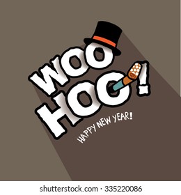 Woo hoo Happy New Year typography design. 