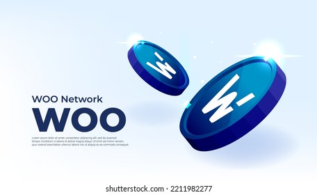 Banner de moneda de la red WOO. Fondo del banner del concepto de criptografía de moneda WOO.