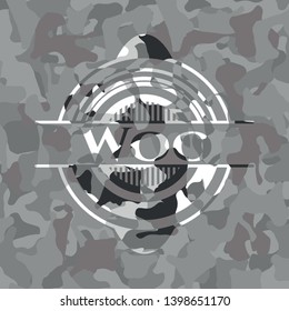 Woo on grey camouflaged pattern