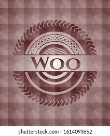 Woo red badge with geometric pattern. Seamless.