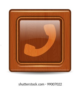 Wooben telephone button. Vector illustration for web