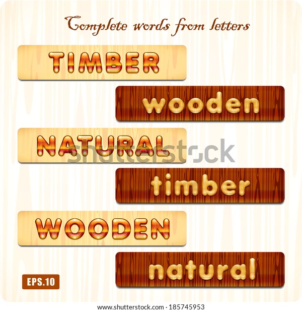 Wood Alphabet Complete Words Timber Natural Stock Vector Royalty