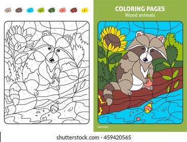 wood animals coloring page kids raccoon stock vector royalty free 459420565 shutterstock