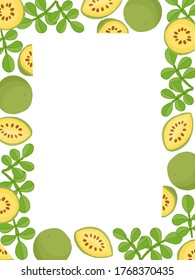 Wood apple frame on white background. Hand drawn poster. Stock vector illustration.
