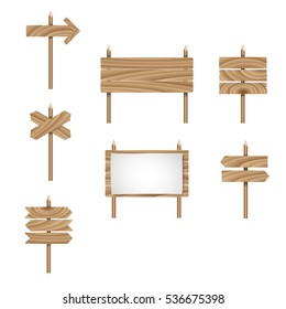 Wood arrow sign vector set. Wooden signboard. Vector illustration