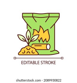 Wood ash RGB color icon. Organic plants and crops fertilizer. Soil natural supplement. Nourishing additive. Isolated vector illustration. Simple filled line drawing. Editable stroke