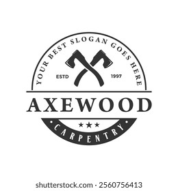 Wood Axe Icon Logo Vector Stock Vector.