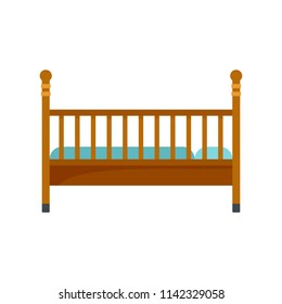 Wood baby bed icon. Flat illustration of wood baby bed vector icon for web isolated on white