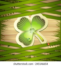 Wood background with clover and strips