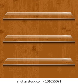 Wood Background With Glass Shelf, Vector Illustration