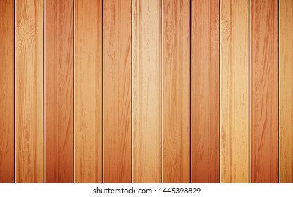 Wood background realistic vector illustration. Light brown boards with wooden texture, wall with vertical panels for natural design