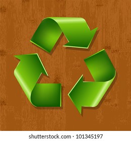 Fondo De Madera Con Símbolo De Reciclaje, Ilustración De Vectores