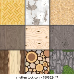 Wood background wooden texture vector seamless pattern natural hardwood material textured backdrop set illustration