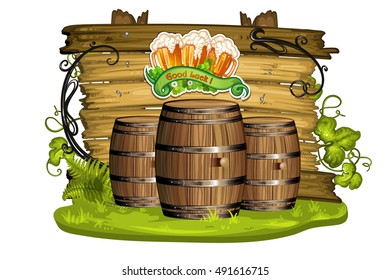 Wood banner with clover, beer and barrels