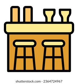 Wood bar icon outline vector. Stool chair. Cafe seat color flat