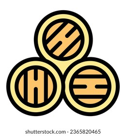 Wood barrel beer icon outline vector. Germany pretzel. Building skyline color flat