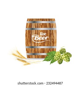 wood barrel containing wine or beer isolated on white vector illustration