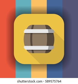wood barrel flat icon with long shadow, vector illustration