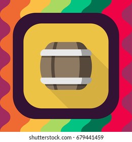 wood barrel flat icon with long shadow, vector illustration