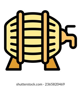 Wood barrel icon outline vector. Germany festival. Beer sausage color flat