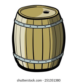 Wood barrel with steel ring. Old Barrel. A children's sketch. Color image.