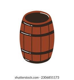 Wood Barrel vector illustration. Flat style wooden keg or cask for beer or wine product design, for pub, bar, restaurant, menu