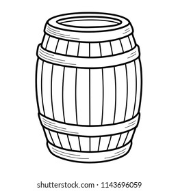 Wood barrel for wine, beer, cognac or whiskey. Vector flat outline icon illustration isolated on white background.