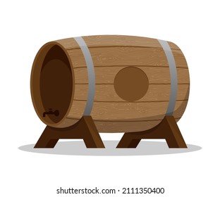 Wood Barrels Alcohol Barrel, Drink Container, Wooden Keg Icon Barrel For Wine, Rum, Beer Or Gunpowder