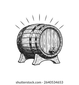 Wood barrels. Hand drawn engraving style illustrations.