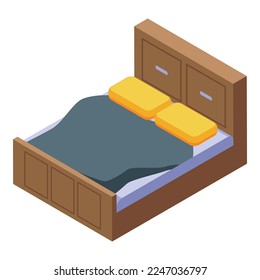 Wood bed icon isometric vector. Furniture manufacture. Line process