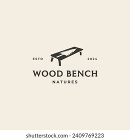 Wood bench and pine tree combination logo design concept. Creative nature furniture chair symbol