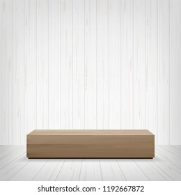 Wood bench in white room space background. Vector illustration.