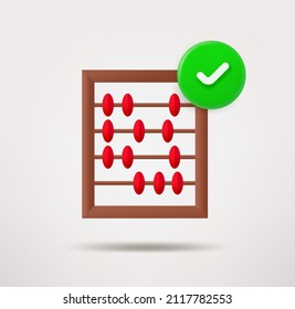 Wood bills icon with checkmark. 3d vector icon