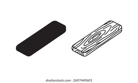 Wood block outline and solid shapes with transparent background