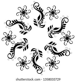 Wood block print vector floral element. Traditional oriental ethnic motif of India Mogul, bunch isolated on white background