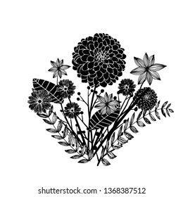 Wood block print vector textured elements illustration, Scandinavian style, black and white 