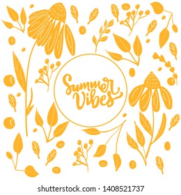 Wood block print vector textured elements Floral pattern Summer vibes