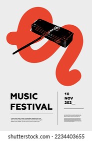 Wood block, woodblock. Music festival poster. Percussion musical instruments. Competition.  A set of vector illustrations. Minimalistic design. Banner, flyer, cover, print.