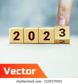 wood blocks cubes square with number 2023. 2023 concept