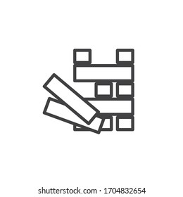 Wood blocks stack game line icon. linear style sign for mobile concept and web design. Block tower game outline vector icon. Symbol, logo illustration. Vector graphics