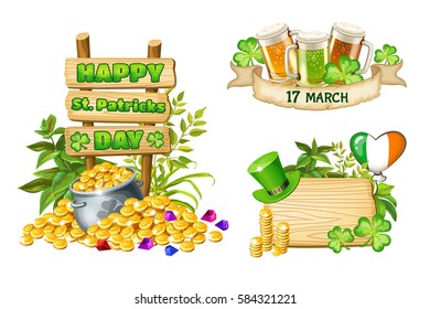 Wood board and elements on St. Patrick's Day with space for text.