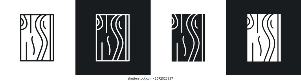 Wood board icon set black and white colors. Graphic Vector icons pack