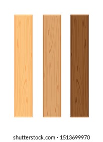 wood board isolated on white background, vertical plank, planks wood brown various types horizontal, empty wooden plank board for sign decoration, plank light brown and dark brown set