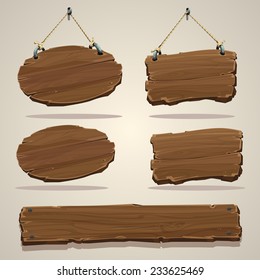 Wood board on the rope. Vector illustration.