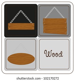 wood boards hanging from chains, vector illustration