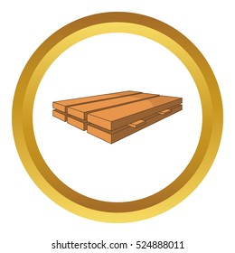 Wood boards vector icon in golden circle, cartoon style isolated on white background