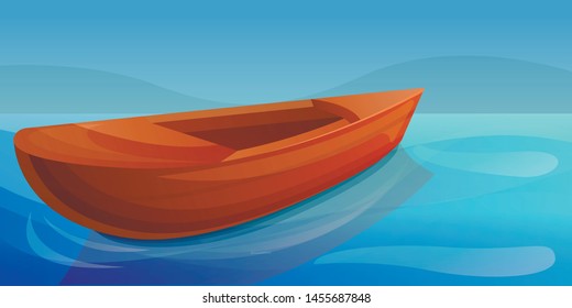 Wood boat lake concept banner. Cartoon illustration of wood boat lake vector concept banner for web design